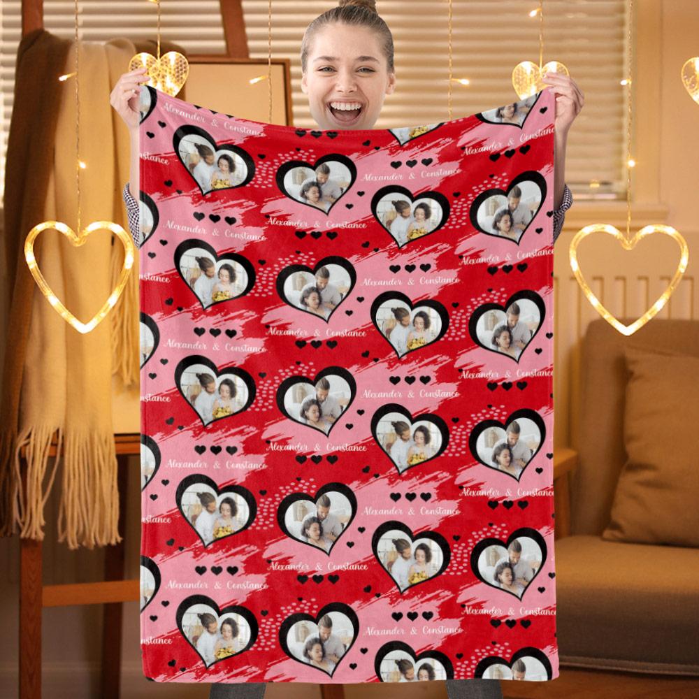 Valentines Day Blanket Custom Photo Hearts Couples Blanket Long Distance Relationship Gift - Giftlab
