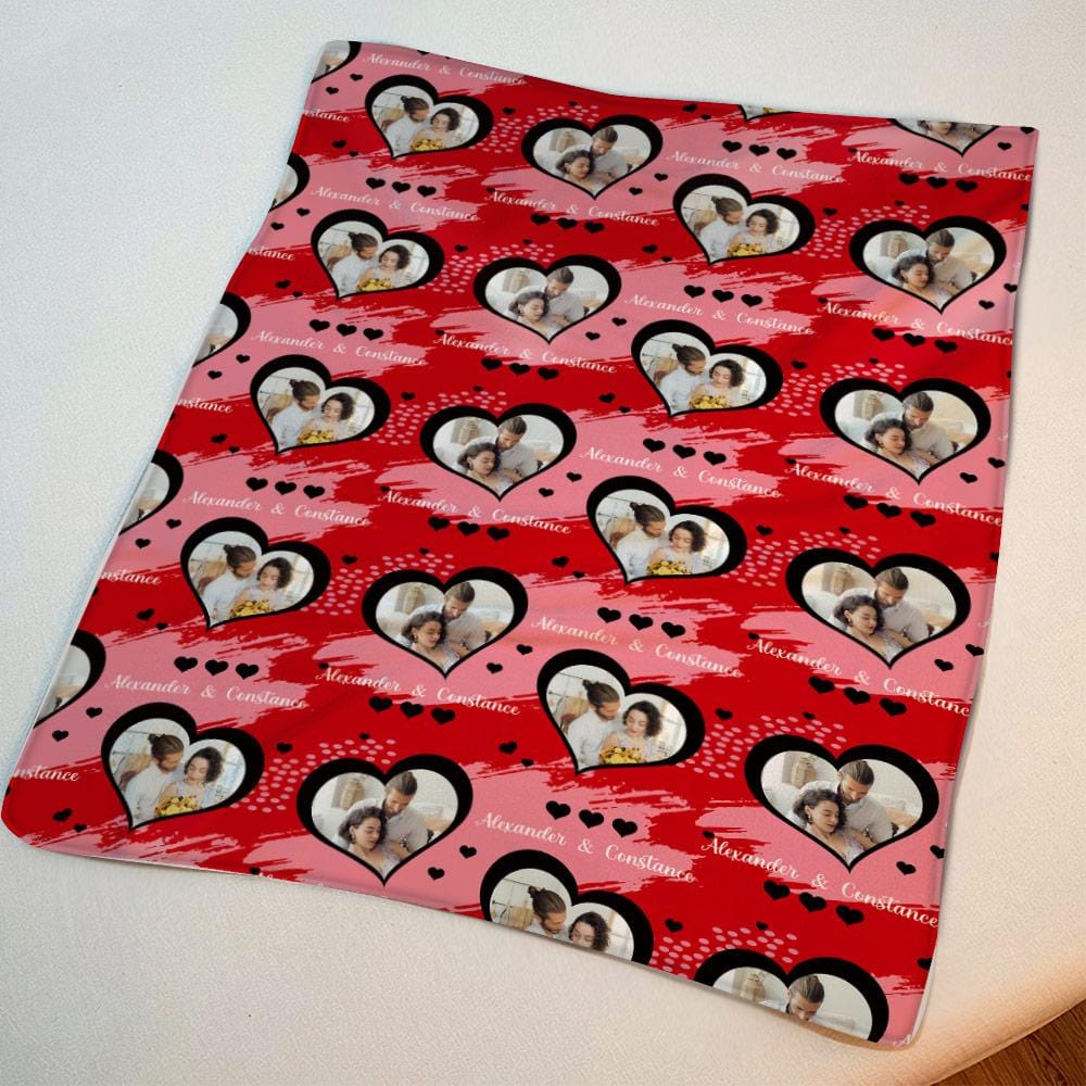 Valentines Day Blanket Custom Photo Hearts Couples Blanket Long Distance Relationship Gift - Giftlab