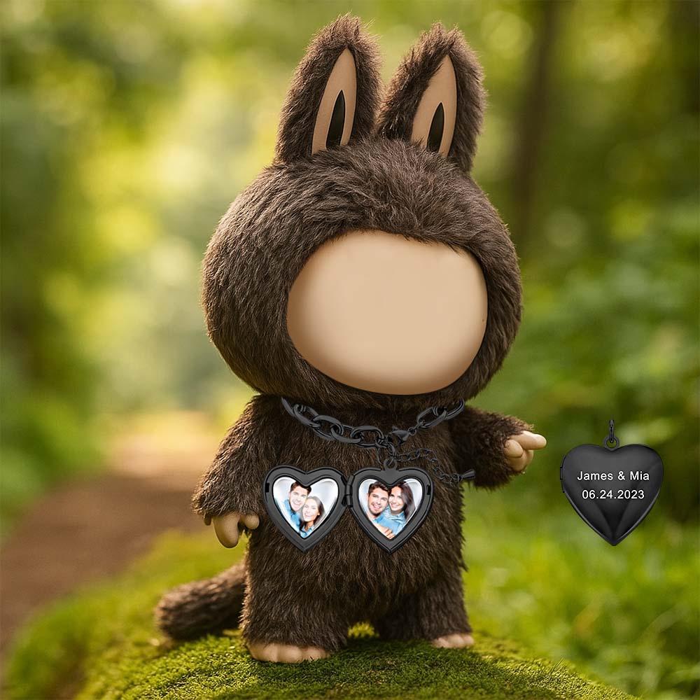 Custom Necklace for Labu Personalized Heart Locket Necklace Monster Doll Necklace Vintage Adjustable Link Necklace Gifts