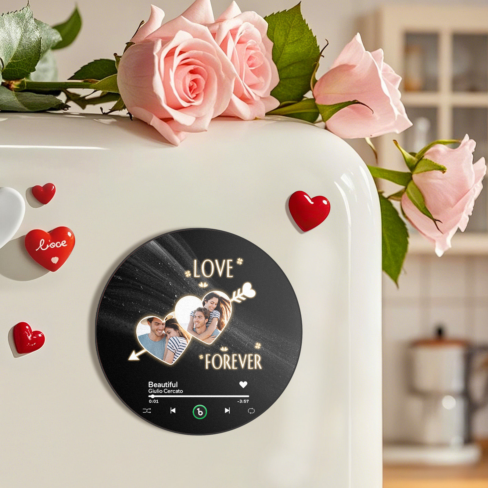 Custom Love You Forever Couple's Photo Music Fridge Magnet Personalized Fridge Magnet Couples Gift