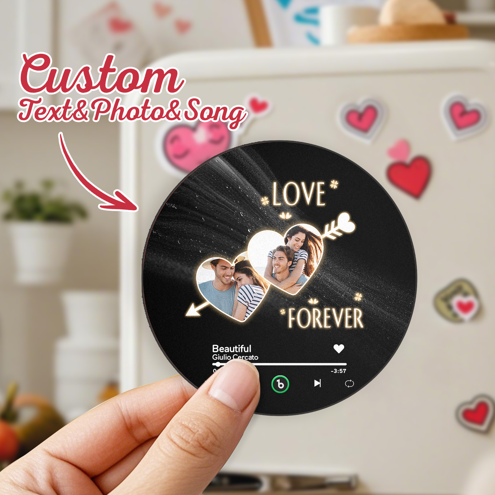 Custom Love You Forever Couple's Photo Music Fridge Magnet Personalized Fridge Magnet Couples Gift