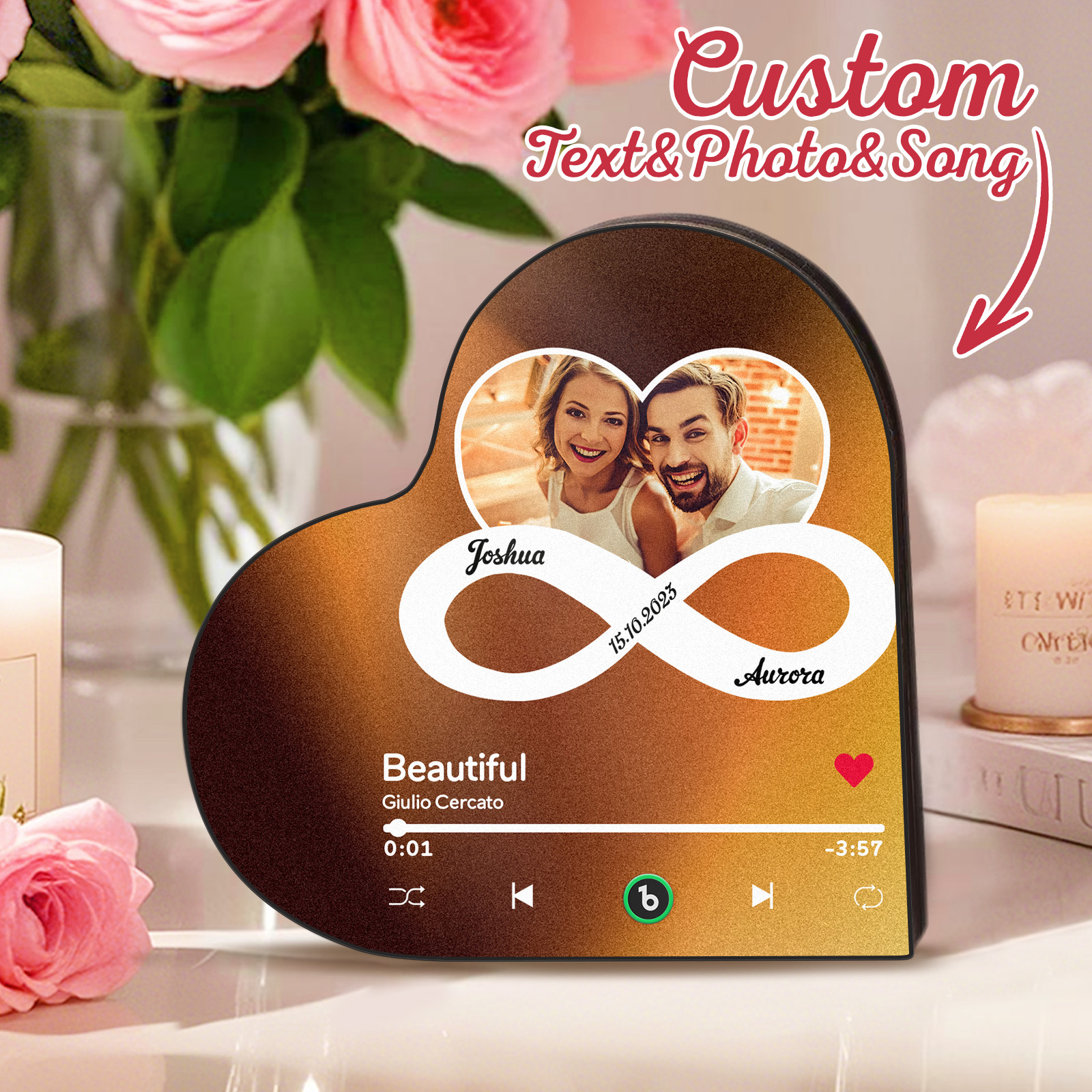 Personalized Heart-Shaped Music Photo Fridge Magnet - Romantic Gift for Couples