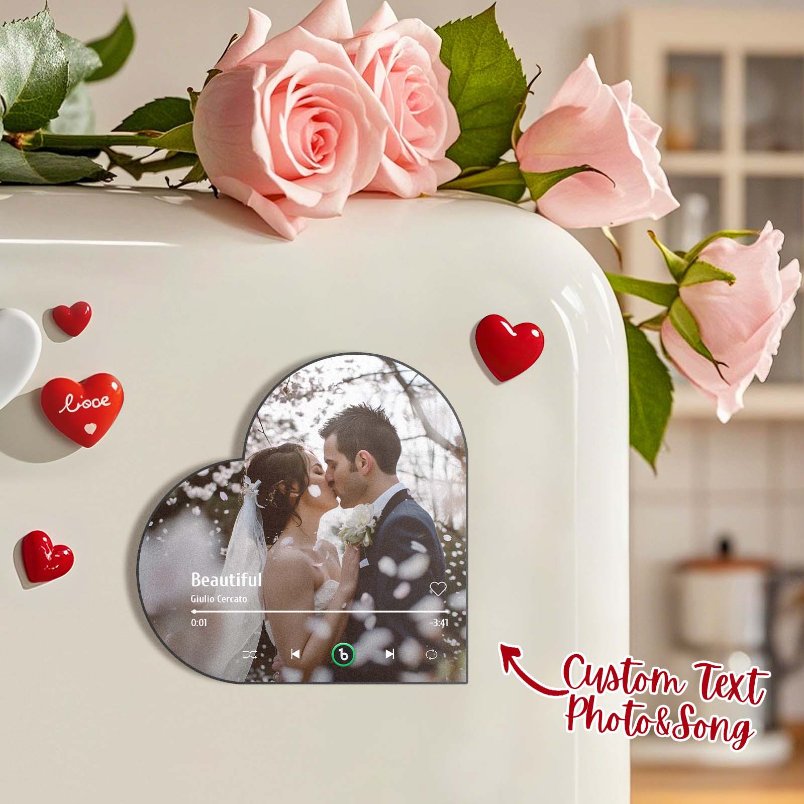 Custom Music Fridge Magnet Custom Heart Frame Album Fridge Magnet Music Wall Photo Sticker Wedding Gift for Bride