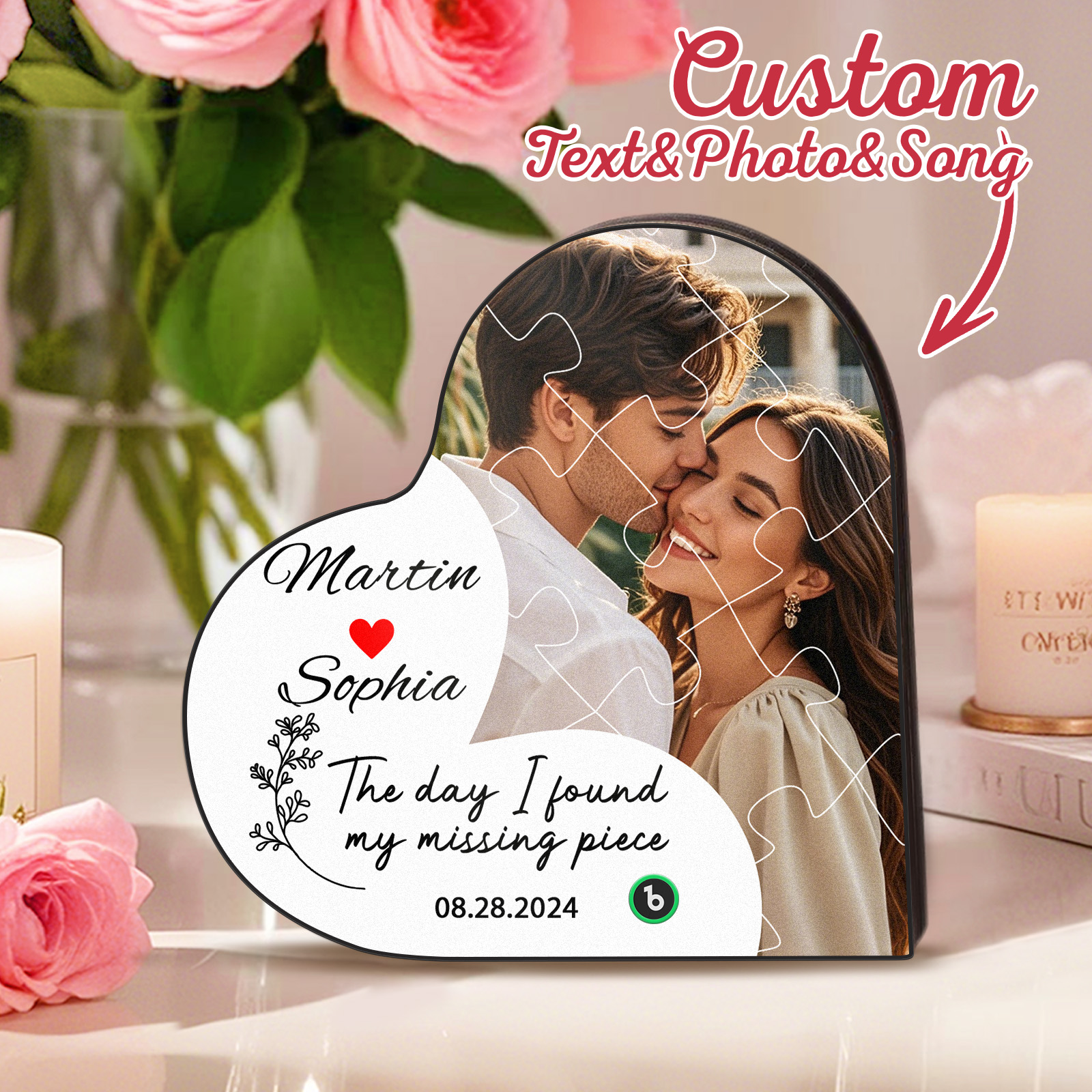 The Day I Found My Missing Piece Custom Photo Heart-Shaped Music Fridge Magnet Personalized Fridge Magnet Anniversary Gifts Couples Gift