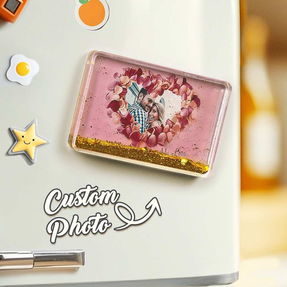 Custom Quicksand Fridge Magnet Personalized Photo Refrigerator Magnet Home Decoration for Lover - GiftlabUS