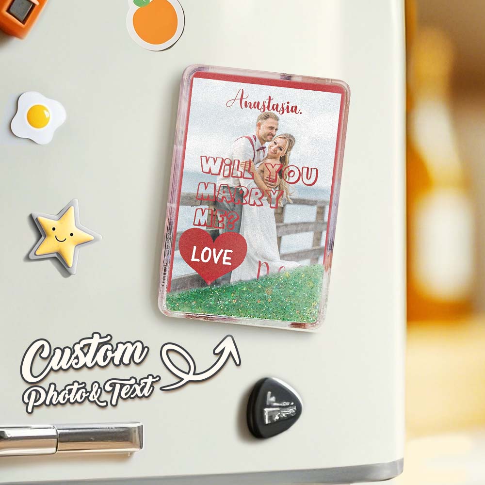 Custom Quicksand Fridge Magnet Personalized Photo Refrigerator Magnet Home Decoration Will You Marry Me - GiftlabUS