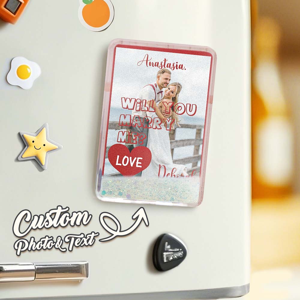 Custom Quicksand Fridge Magnet Personalized Photo Refrigerator Magnet Home Decoration Will You Marry Me - GiftlabUS