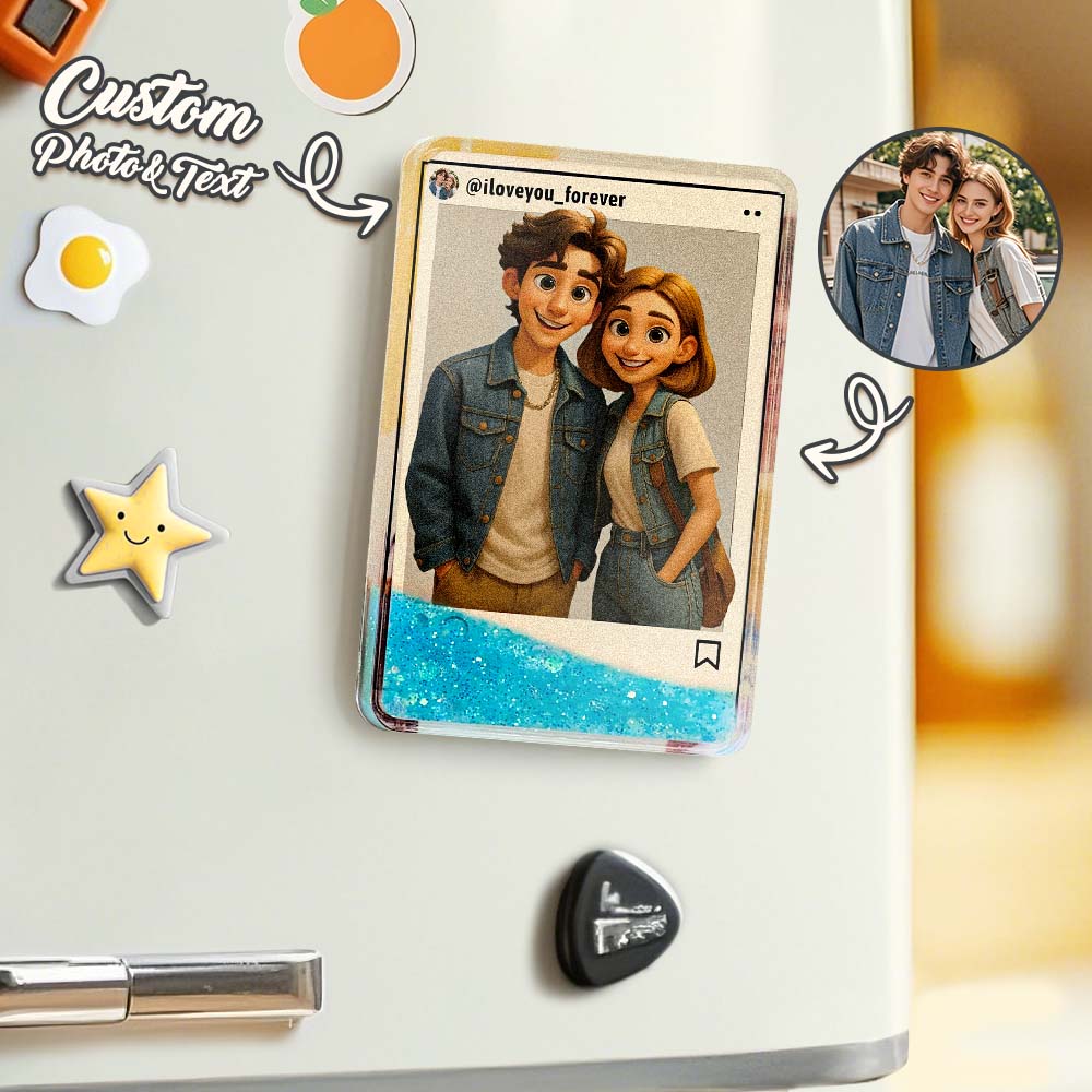 Custom Cartoon Style Art Gift Personalized Flowing Sand Quicksand Acrylic Fridge Magnets Couple's Gifts Wedding Gifts