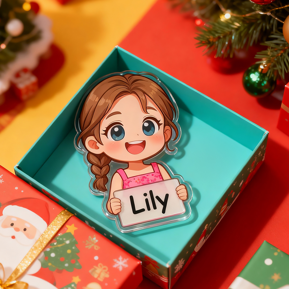 Custom Chibi Name Acrylic Keychain – Personalized Cartoon Character Keyring from Your Photo