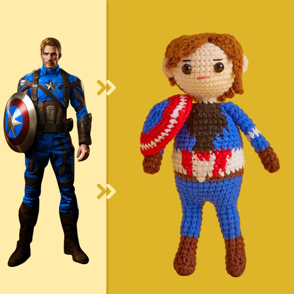 Full Body Customizable 1 Person Custom Crochet Doll Personalized Gifts Handwoven Mini Dolls - Captain America - Giftlab