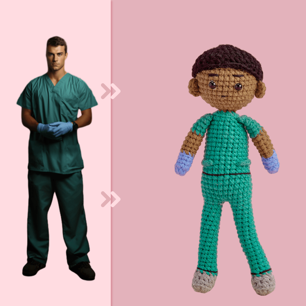 Full Body Customizable 1 Person Custom Crochet Doll Personalized Gifts Handwoven Mini Dolls - Scrubs - Giftlab