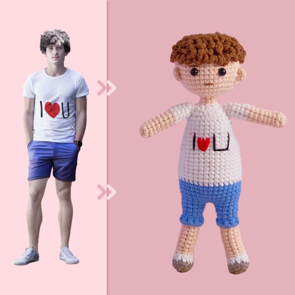 Full Body Customizable 1 Person Custom Crochet Doll Personalized Gifts Handwoven Mini Dolls - I Love U Boy - Giftlab