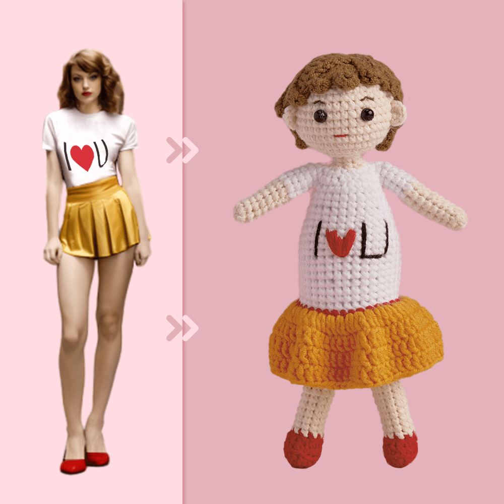 Full Body Customizable 1 Person Custom Crochet Doll Personalized Gifts Handwoven Mini Dolls - I Love U Girl - Giftlab