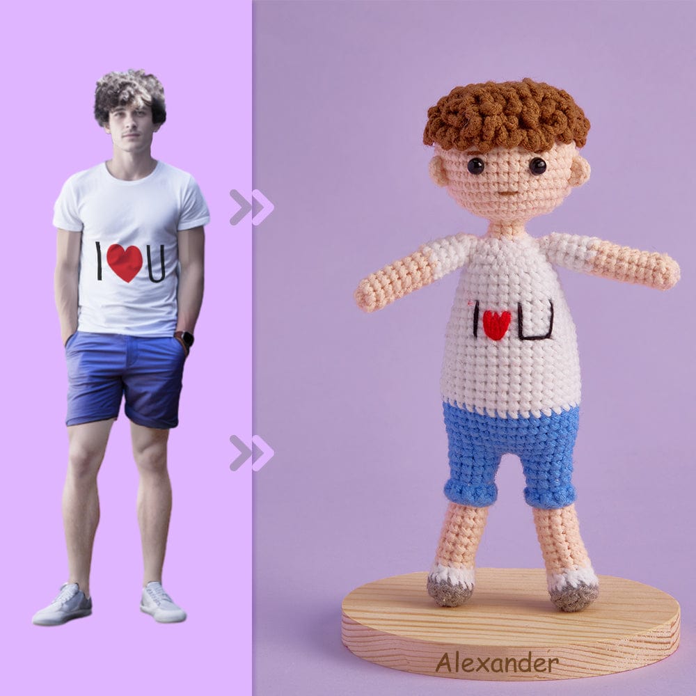 Full Body Customizable 1 Person Custom Crochet Doll Personalized Gifts Handwoven Mini Dolls - I Love U Boy - Giftlab