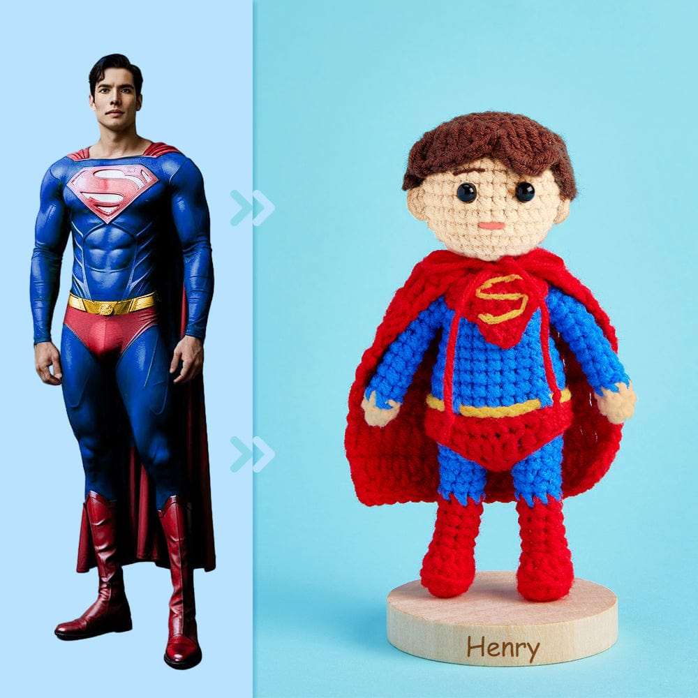Full Body Customizable 1 Person Custom Crochet Doll Personalized Gifts Handwoven Mini Dolls - Superman - Giftlab