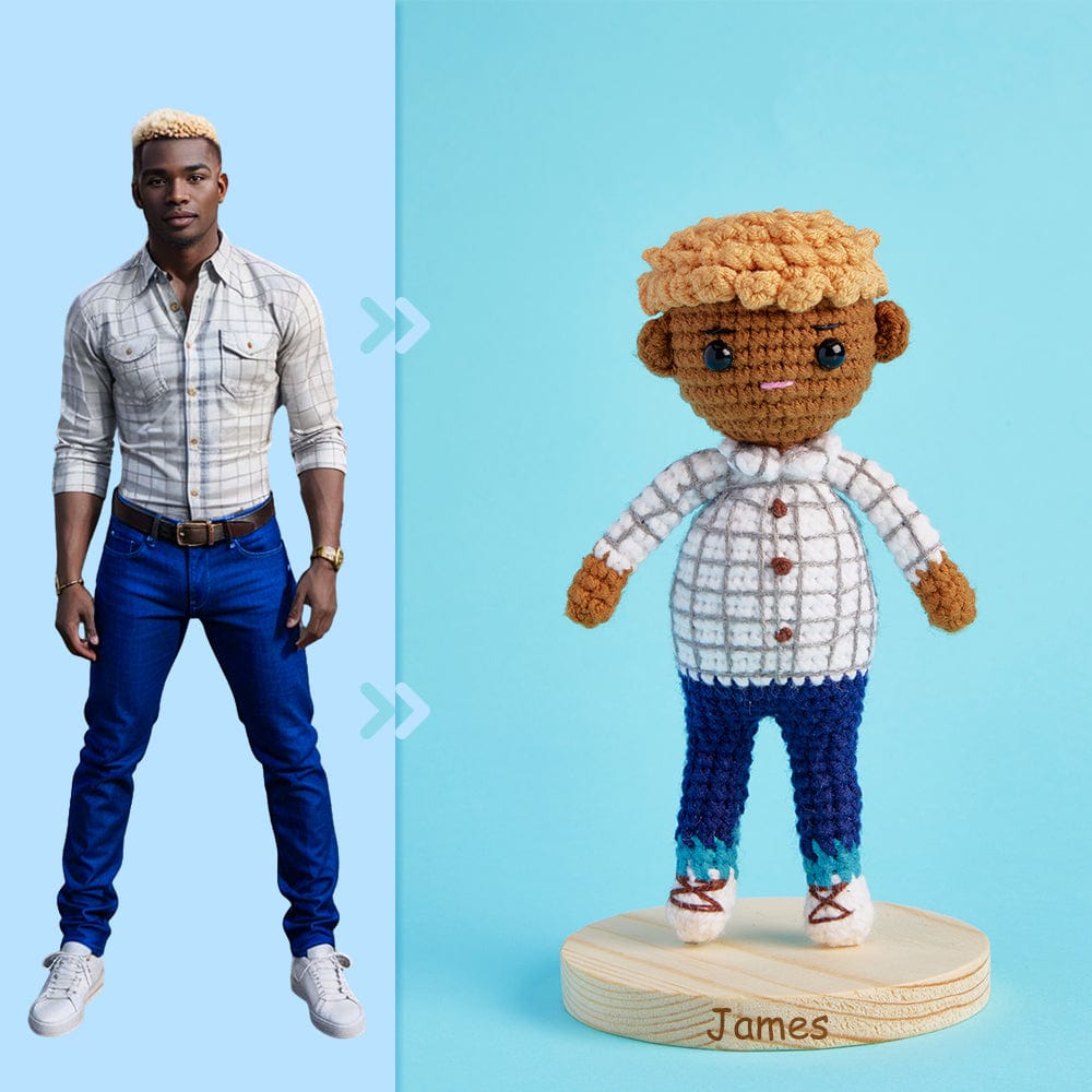 Full Body Customizable 1 Person Custom Crochet Doll Personalized Gifts Handwoven Mini Dolls - Plaid Shirt Boys - Giftlab