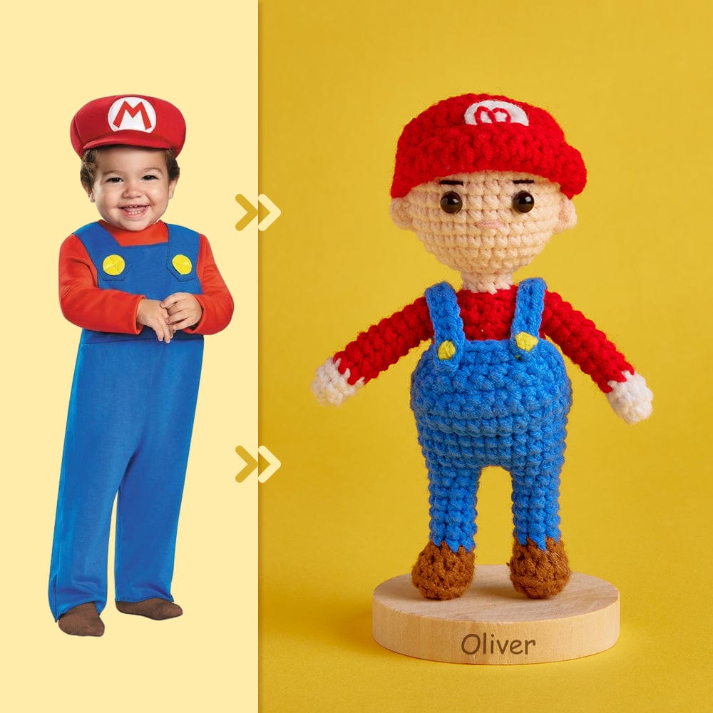 Full Body Customizable 1 Person Custom Crochet Doll Personalized Gifts Handwoven Mini Dolls - Mario - Giftlab