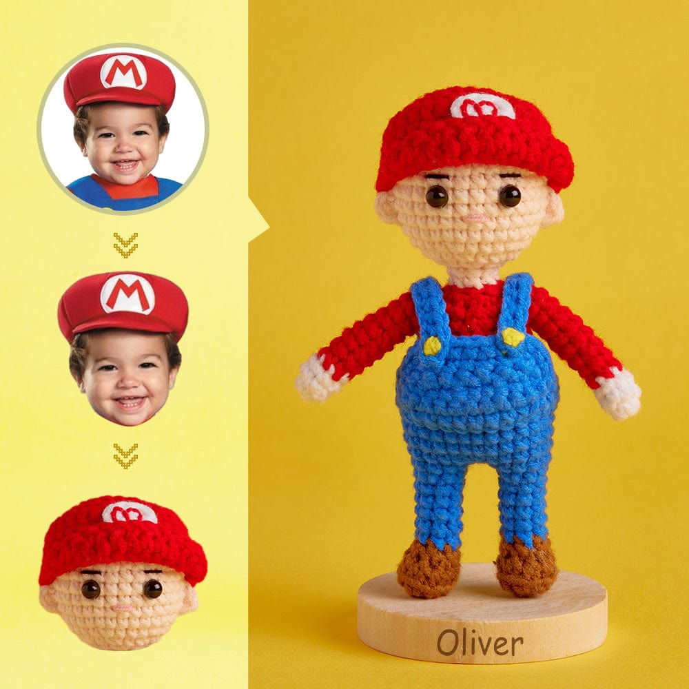 Custom Face Crochet Doll Personalized Gifts Handwoven Mini Dolls - Mario - Giftlab