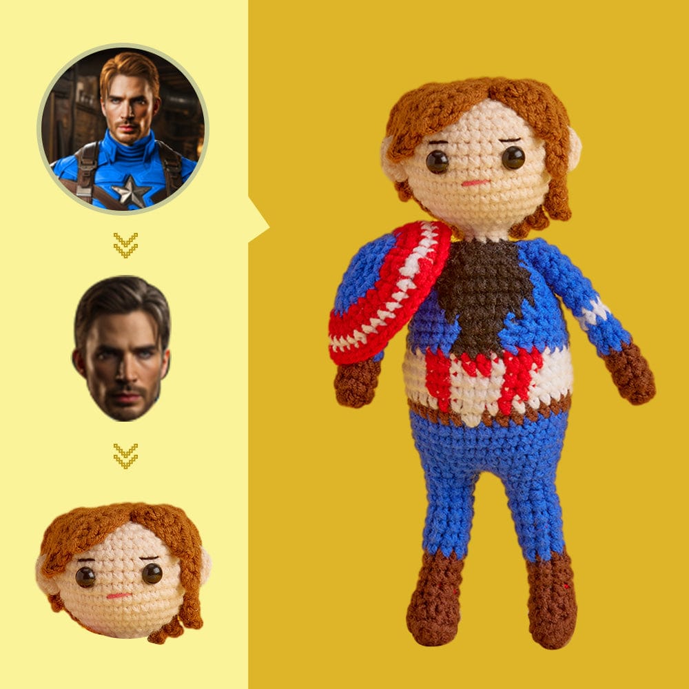 Custom Face Crochet Doll Personalized Gifts Handwoven Mini Dolls - Captain America - Giftlab