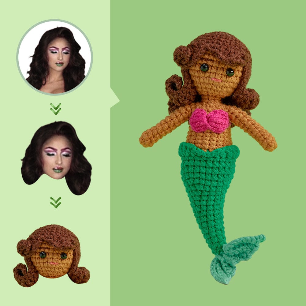 Custom Face Crochet Doll Personalized Gifts Handwoven Mini Dolls - Mermaid - Giftlab