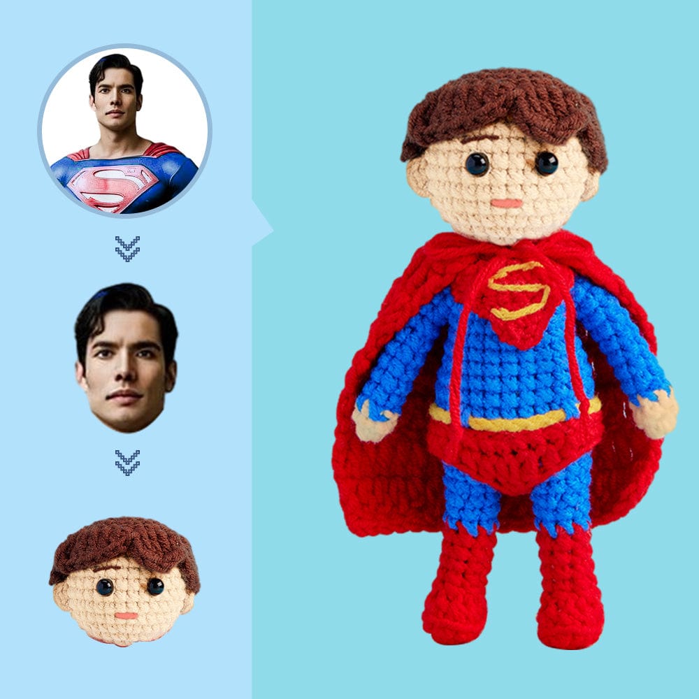 Custom Face Crochet Doll Personalized Gifts Handwoven Mini Dolls - Superman - Giftlab
