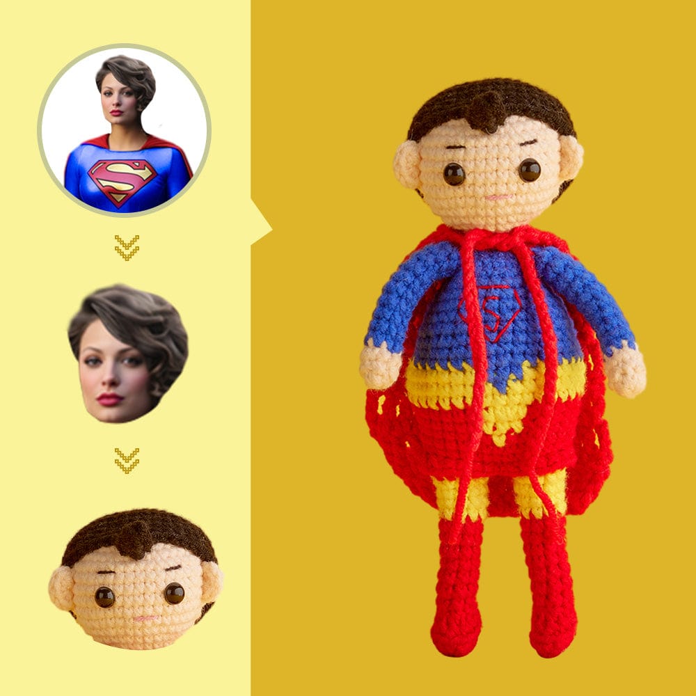 Custom Face Crochet Doll Personalized  Handwoven Mini Dolls Gifts - Supergirl - Giftlab