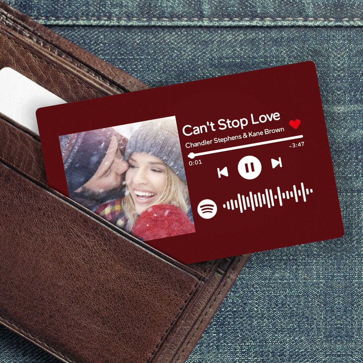 Custom Spotify Music Code Wallet Card Personalized Message Card Crimson - Giftlab