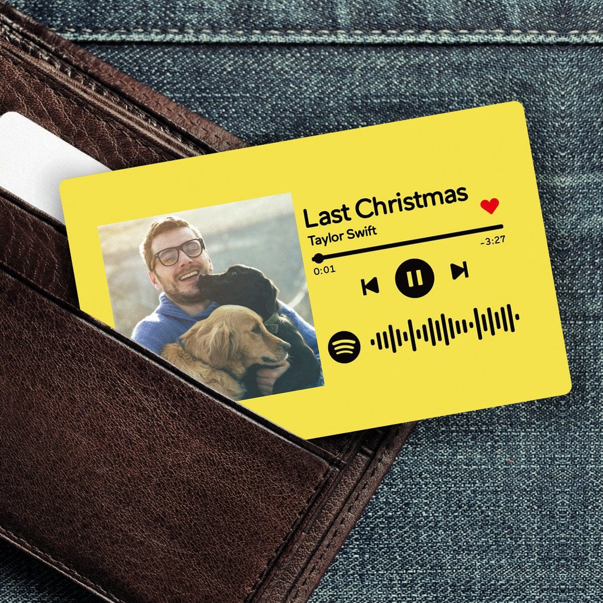 Custom Spotify Music Code Wallet Card Personalized Message Card Yellow - Giftlab