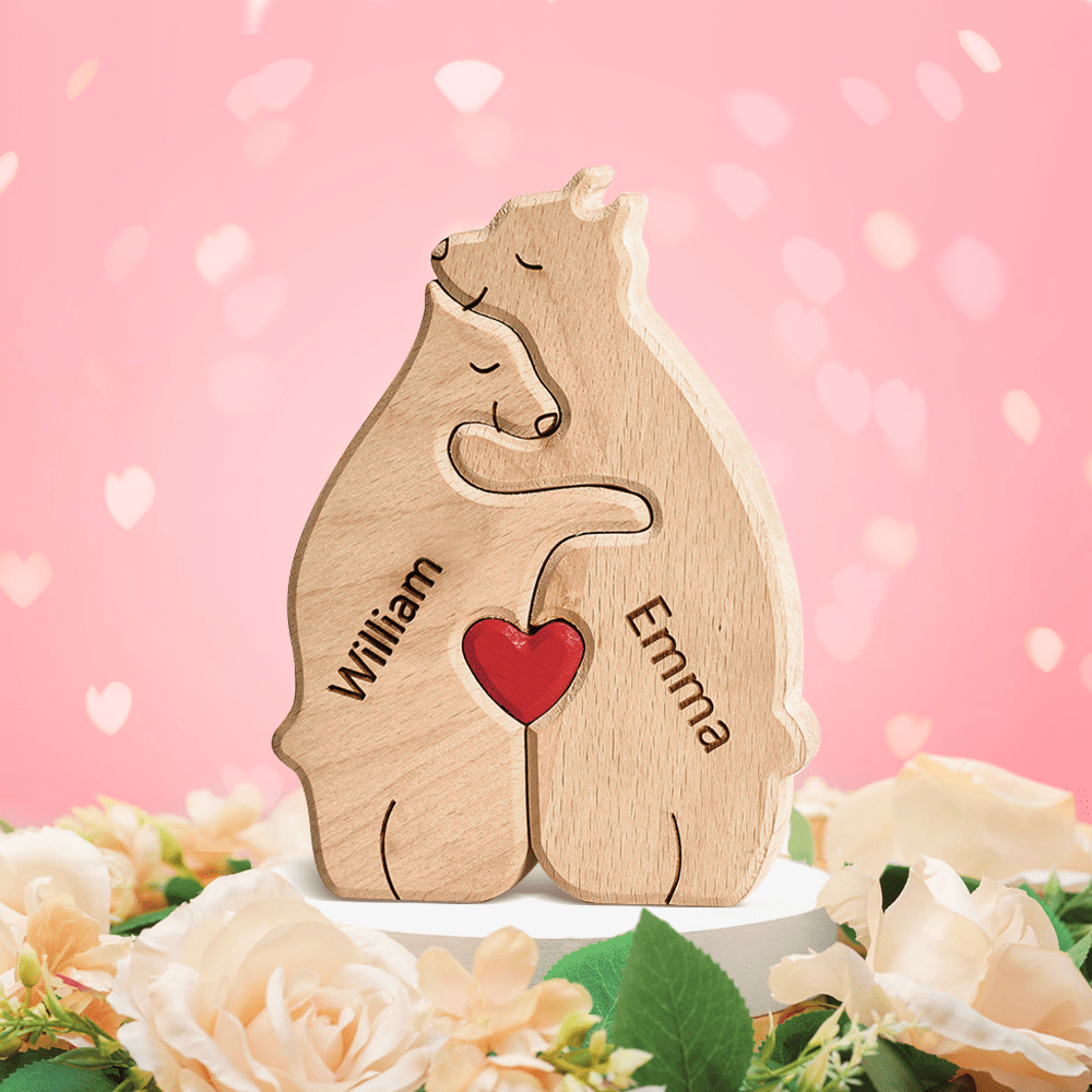 Valentine's Day Gifts Wooden Bears Family Customized Names Puzzle Home Decor - Giftlab