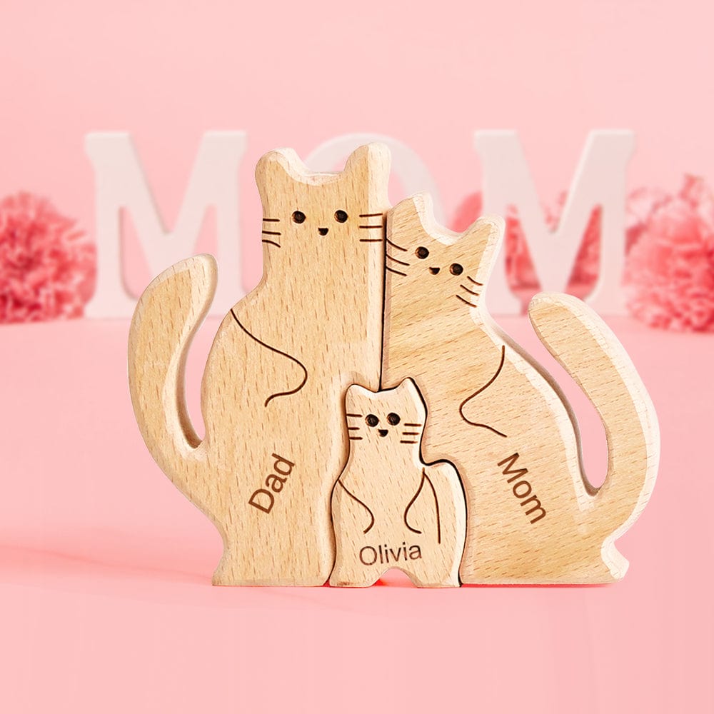 Mother's Day Gifts Wooden Cats Family Custom Names Puzzle Home Decor - Giftlab