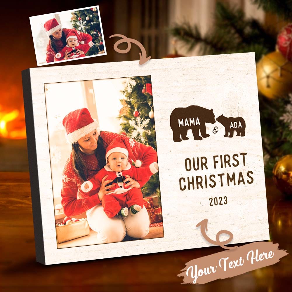 Custom Photo Mom and Baby's First Christmas Personalized Name Plaque - Giftlab