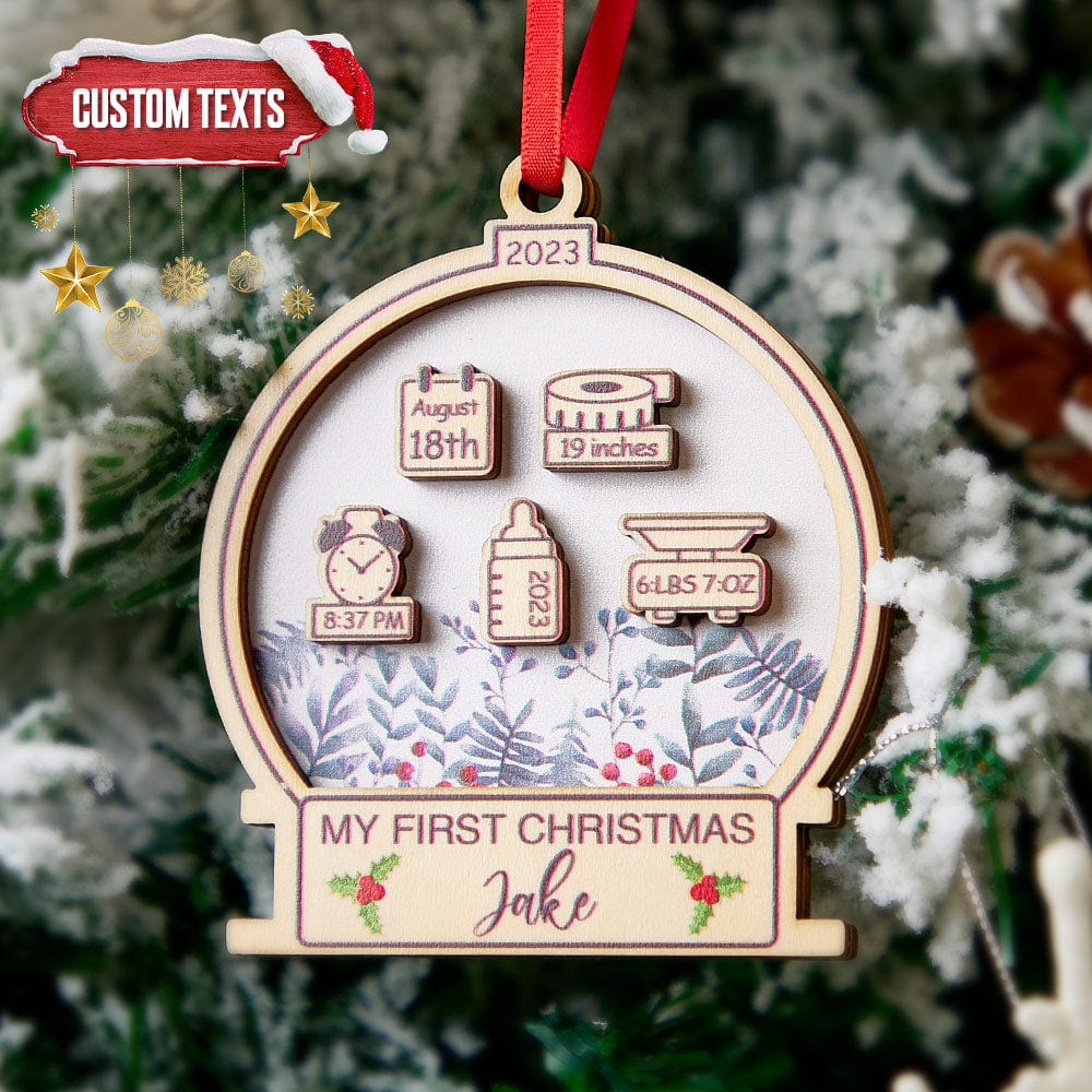Custom Christmas Tree Decor Personalized Baby Name Weight Height Birthday Ornament First Christmas Gift - Giftlab