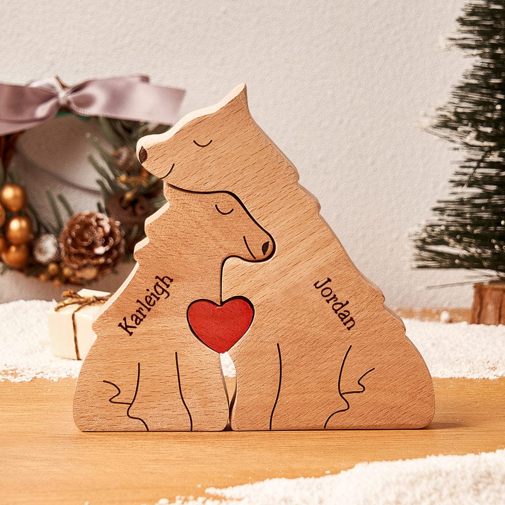 Valentine's Day Gifts Custom Names Wooden Wolf Family Puzzle Home Decor - Giftlab