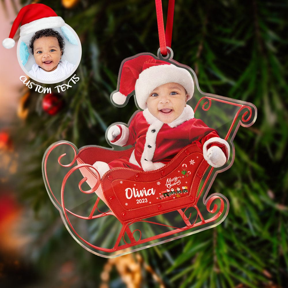 Custom Face Christmas Tree Ornament Baby on Sleigh Christmas Gift - Giftlab