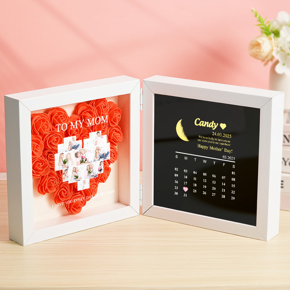 Personalized Flower Shadow Box with Moon Phase Calendar Hearts Flower Box Mother's Day Gift for Mom - Giftlab