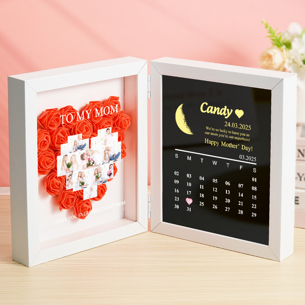 Personalized Flower Shadow Box with Moon Phase Calendar Hearts Flower Box Mother's Day Gift for Mom - Giftlab