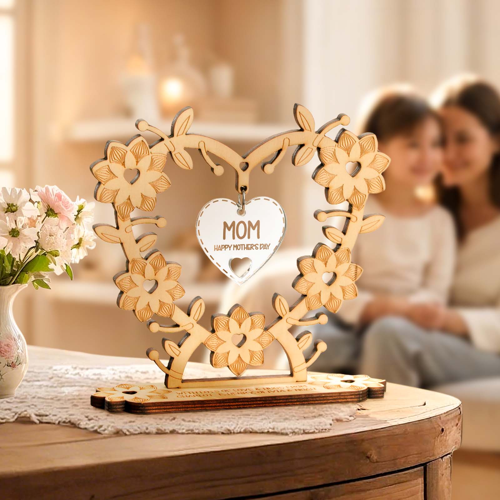 Custom Wooden Plaque with Text Personalized Heart Plaque Mothers Day Gift - Giftlab