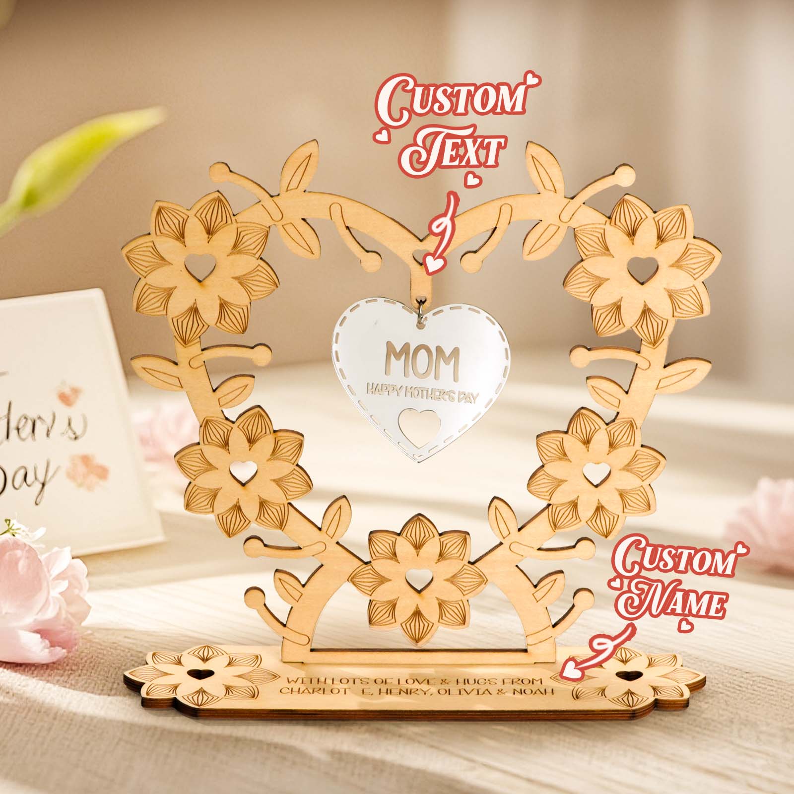 Custom Wooden Plaque with Text Personalized Heart Plaque Mothers Day Gift - Giftlab