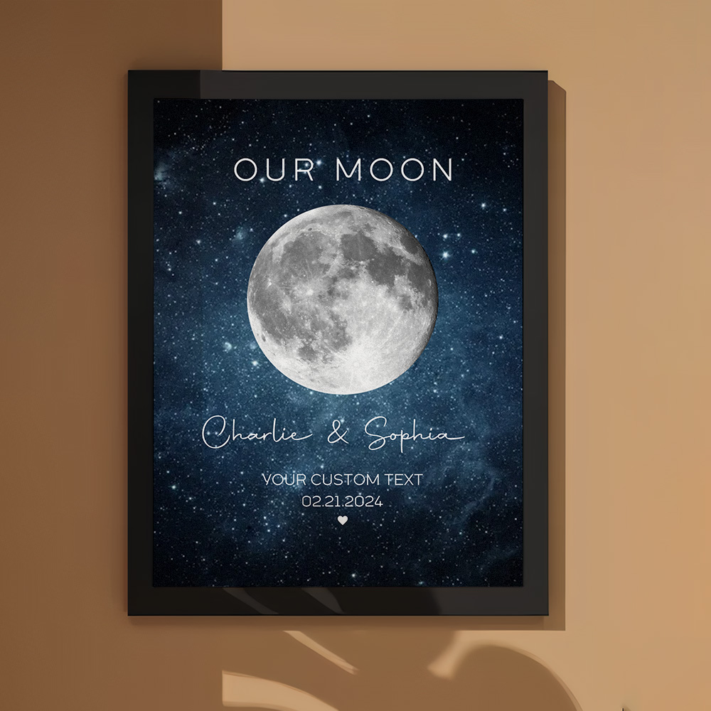 Our Moon Couple Gift Moon Phase Art Anniversary Gift For Him, Gift for Her Wedding Gift Personalized Photo Frame Decoration - Giftlab