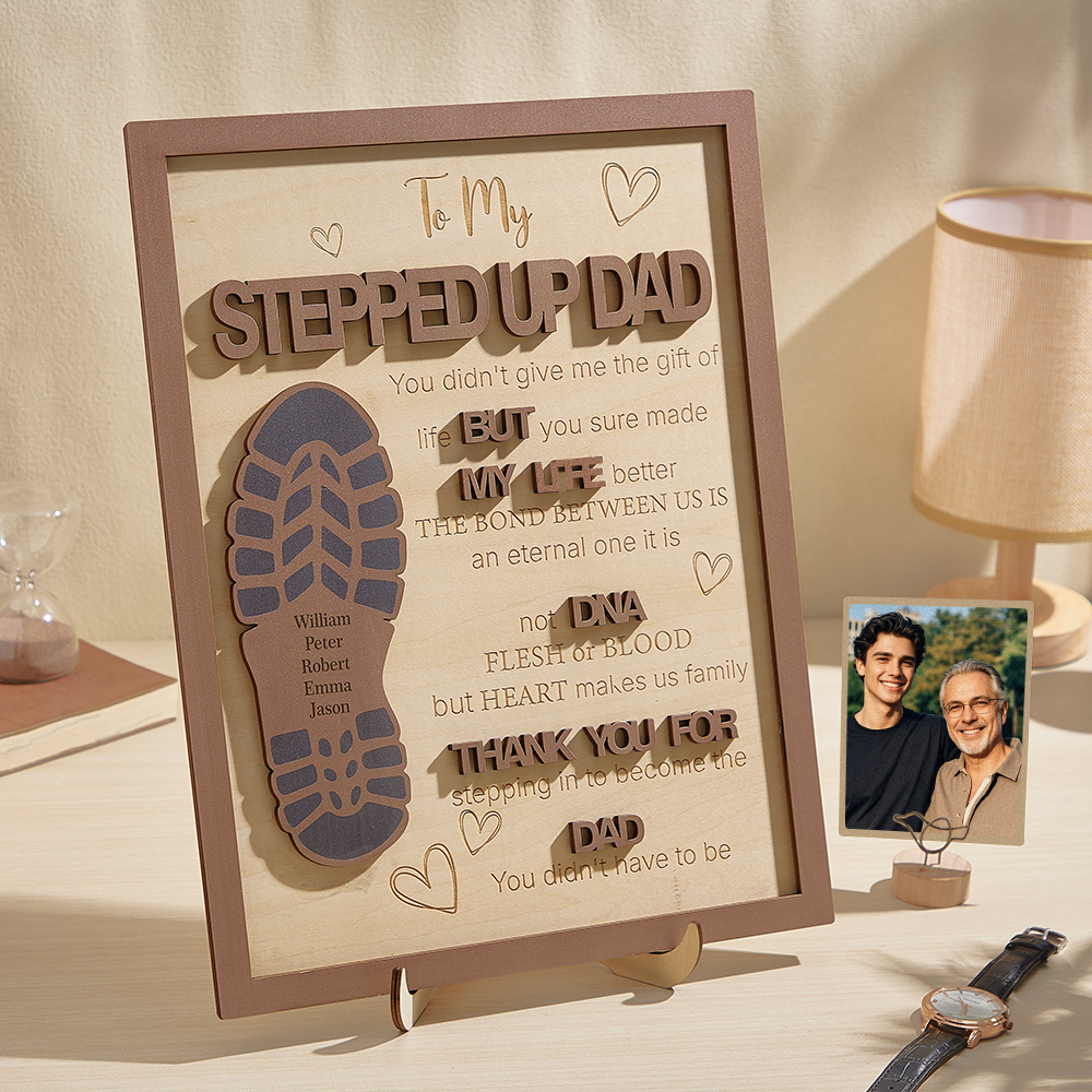 Personalized Stepped Up Dad Wooden Sign Dad's Footprint Sign Gift for Father's Day