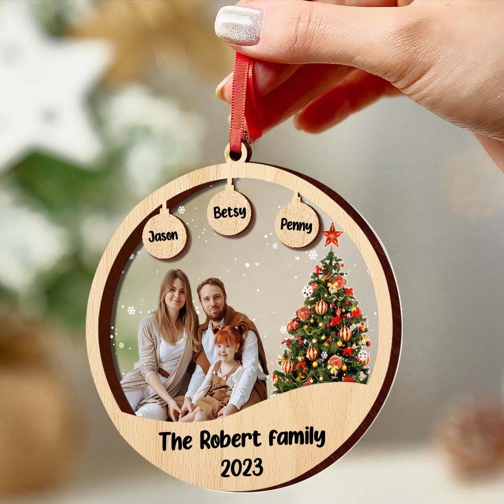 Custom Family Photo and Name Acrylic and Wood Christmas Ornament Christmas Gift - Giftlab