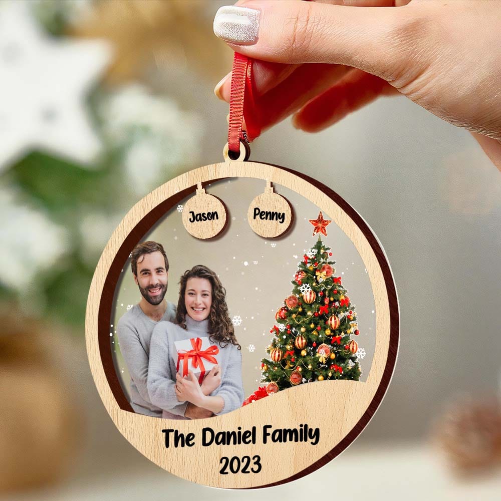 Custom Family Photo and Name Acrylic and Wood Christmas Ornament Christmas Gift - Giftlab
