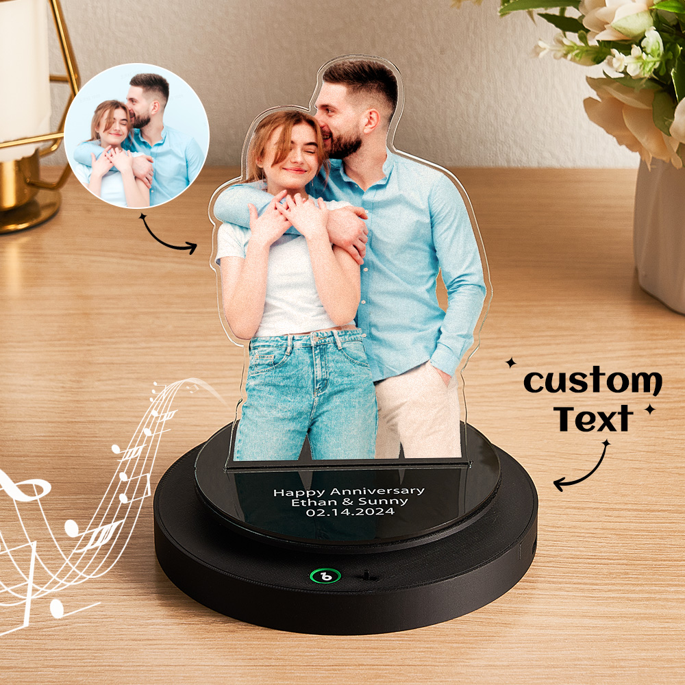 Personalized Photo Engraved Rotating Music Box Acrylic Plaue Anniversary Gift Couple's Gift