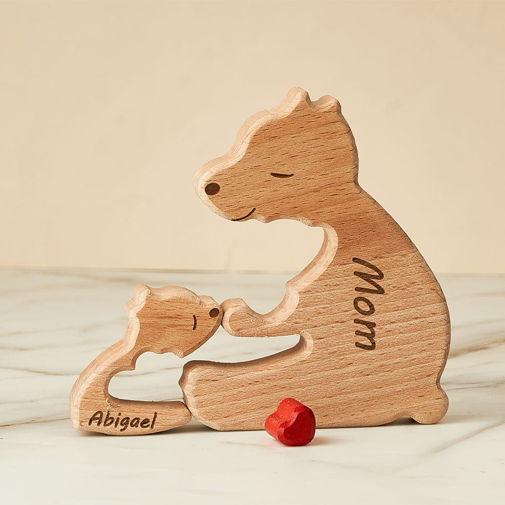 Custom Names Wooden Single Parent Bears Family Block Puzzle Home Decor Gifts - Giftlab