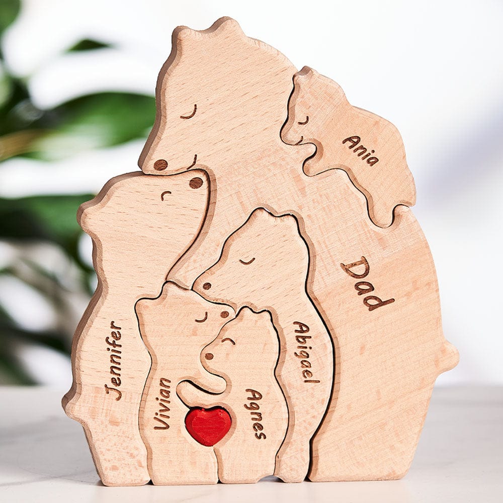 Custom Names Wooden Single Parent Bears Family Block Puzzle Home Decor Gifts - Giftlab