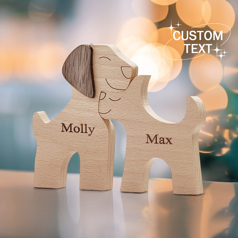 Love Couple Dog Wooden Blocks Custom Name Table Decor Vallentine's Day Gifts - Giftlab