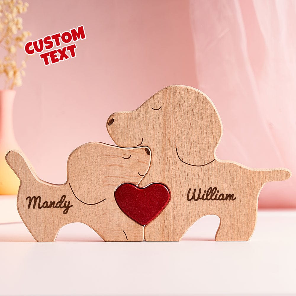 Custom Name Wooden Dog Couple Heart Blocks Valentine's Day Gifts - Giftlab