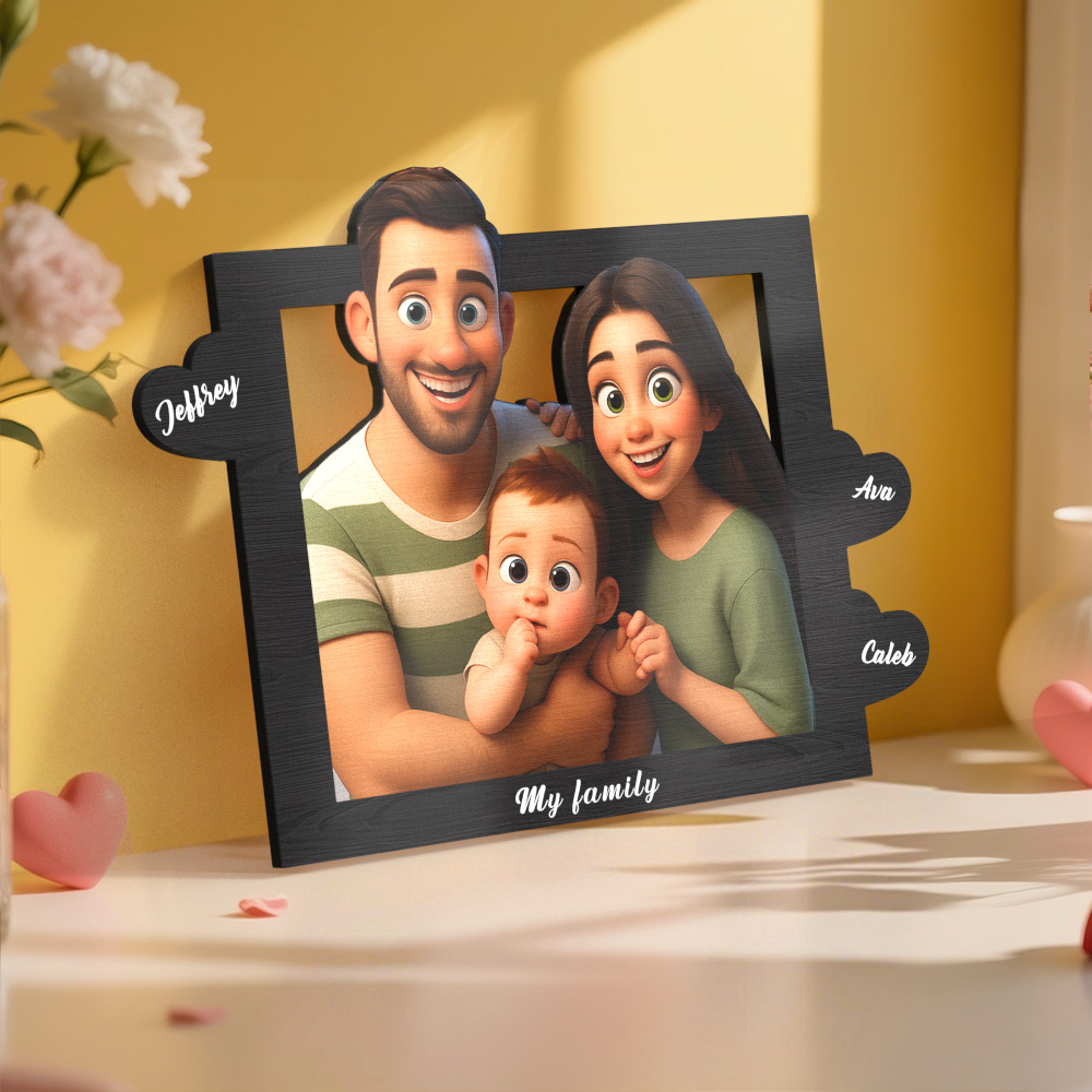 Personalized Cartoon Style Heart-Shaped Name Photo Frame Best Anniversary Birthday Family Holiday Gift - GiftlabUS