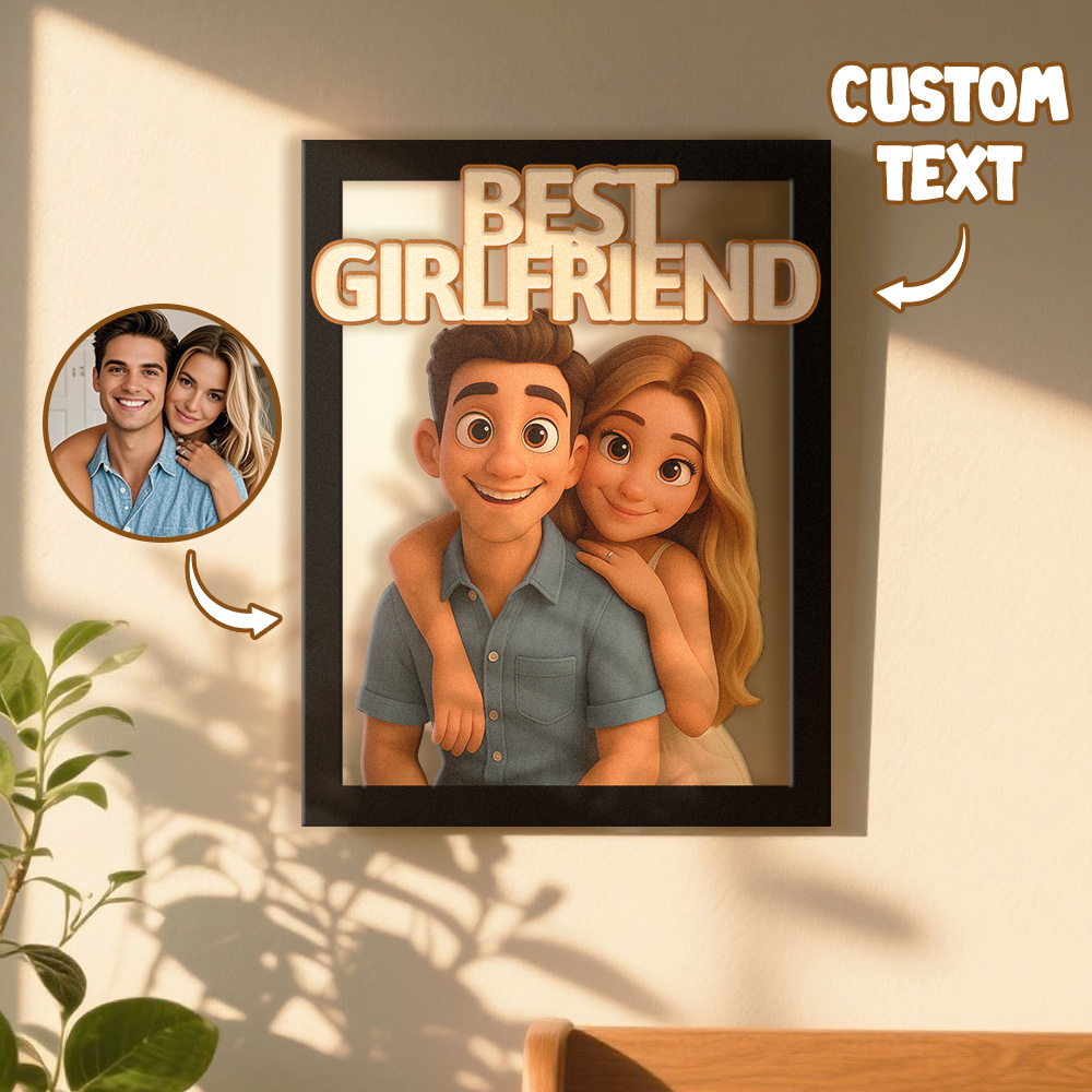 Personalized Cartoon Portrait Wall Frame Custom Wooden Cartoon Portrait Best Boyfriend GIrlfrend Unique Anniversary Birthday Holiday Gift - GiftlabUS