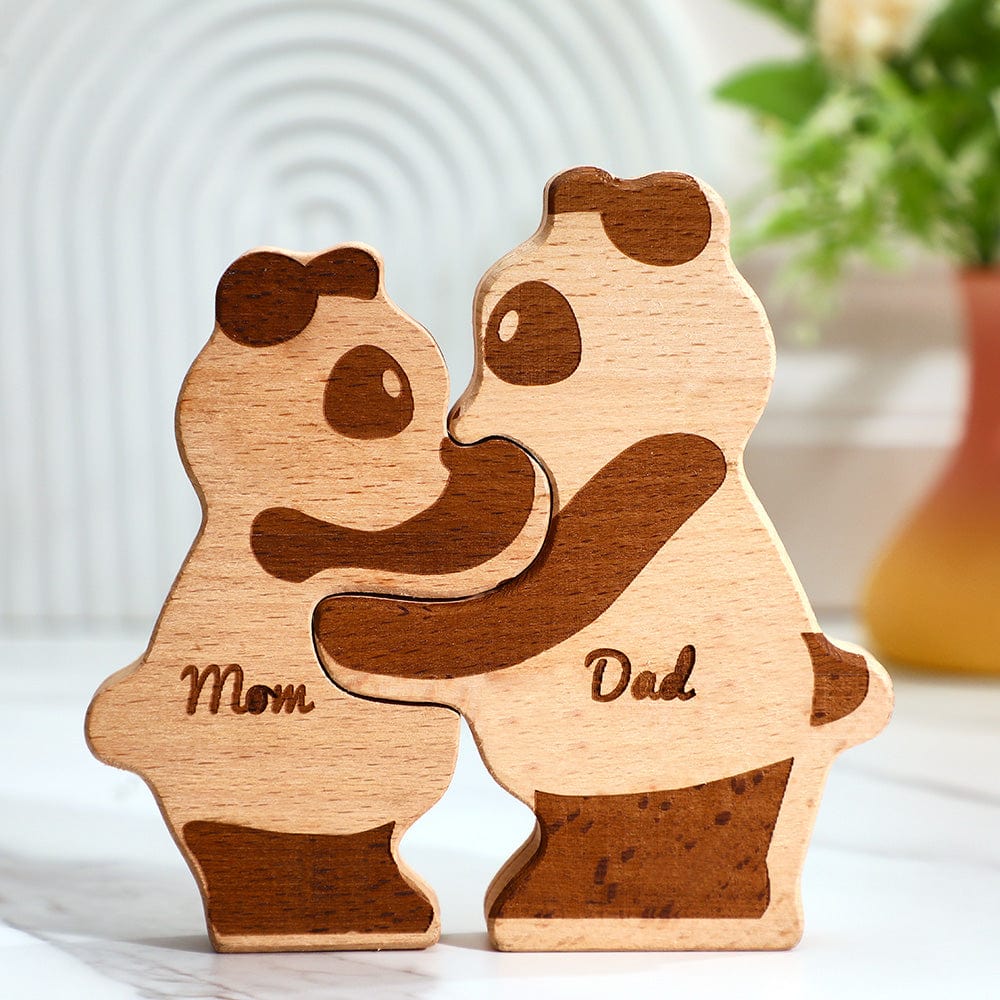 Custom Names Wooden Pandas Family Block Puzzle Home Decor Gifts - Giftlab